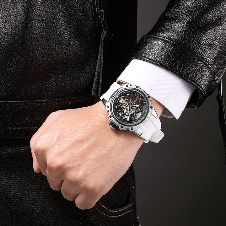 Luxury Hollow Dial Automatic Watches 30M Waterproof Luminous Silicone Strap Men Mechanical Watch H-1