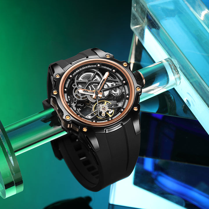 Luxury Hollow Dial Automatic Watches 30M Waterproof Luminous Silicone Strap Men Mechanical Watch H-1