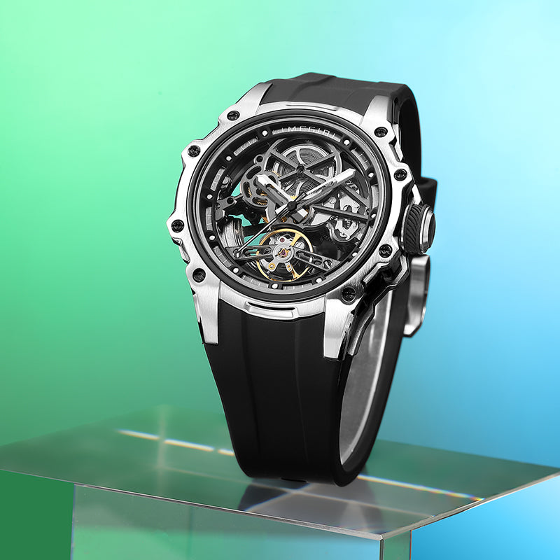 Luxury Hollow Dial Automatic Watches 30M Waterproof Luminous Silicone Strap Men Mechanical Watch H-1
