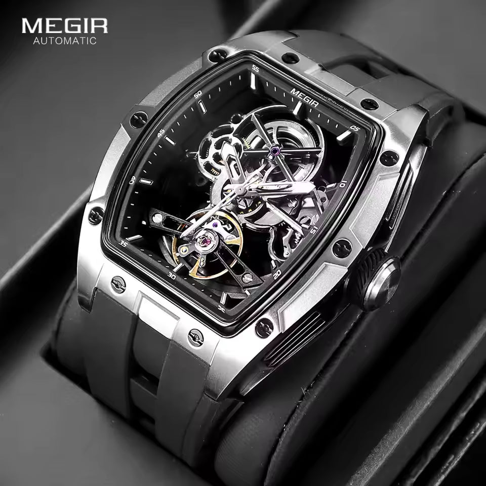 Latest Luxury Design -Skeleton Face With Rubber Strap Mechanical Movement Waterproof Watch Z-3